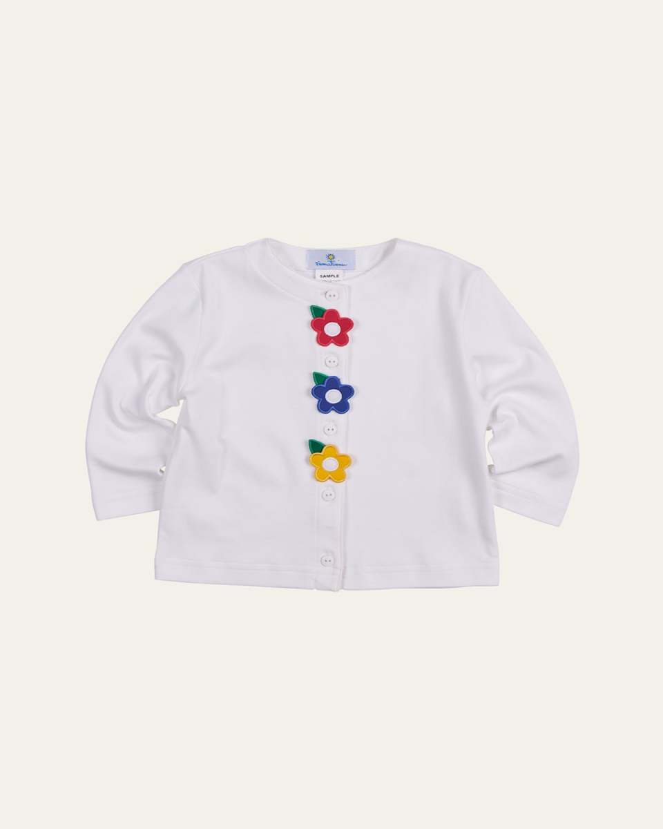 Girl's Knit Cardigan with Flower Appliques, Size 2-6